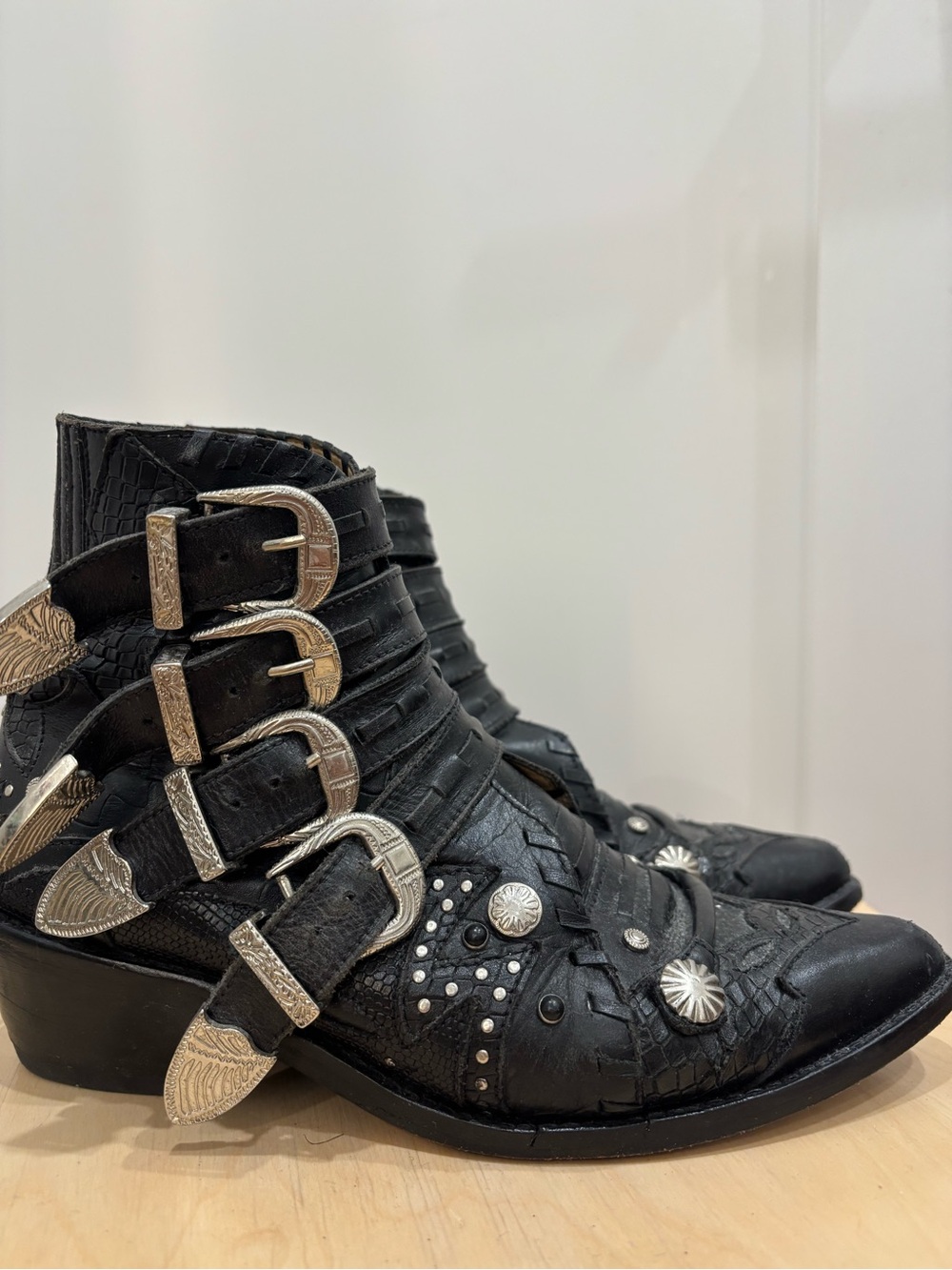 Toga Pulla Western Ornate Studded Four-Buckle Boots